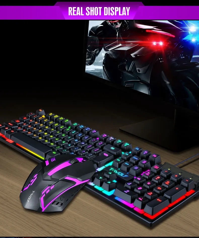 Spanish Keyboard with Spanish Layout Russian Arabic Keyboard Mouse Kit 100% Keyboard ISO Color Backlight Wired Gaming Office T20