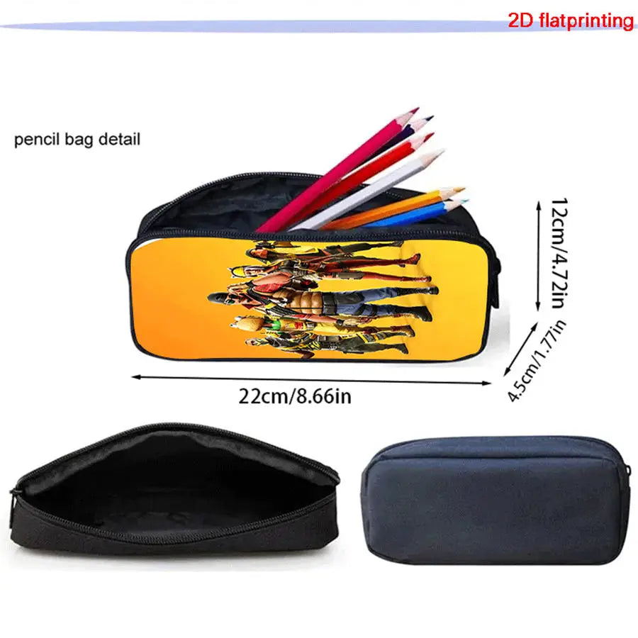 FORTNITE 3Pcs Lightweight Backpack With Front Pocket,Crossbody Bag&Pencil Case For Age 5-9 Boys Girls,Free 3D Printed Keychain.