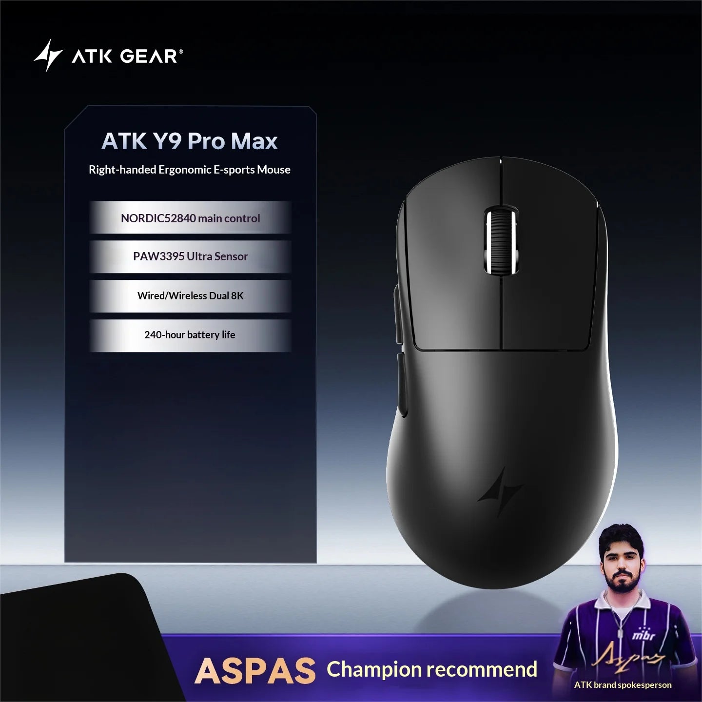 ATK Dragonfly Y9 Wireless Gaming Mouse PAW3950 Ultra Nordic54L15 8Khz High Performance for Computer Office Use Mouse Accessories