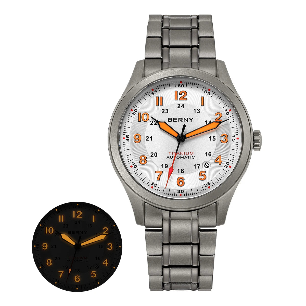 BERNY Automatic Full Titanium Watches for Men Sapphire Super Luminous Mechanical Field Watch Date 10ATM Sports Easy Read