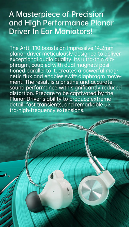 ARTTI T10&R1&R2 In-Ear HiFi Earphones Wired IEMs Monitors 14.2mm Planar Driver Textured Bass 0.78mm 2pin & 3.5MM/4.4MM Connector