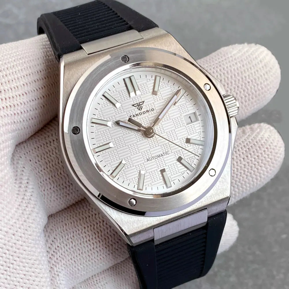 Tandorio New Black Luxury Business Engineer Style Men's Mechanical Watch Sapphire Glass 100m Waterproof NH35A Automatic Watches