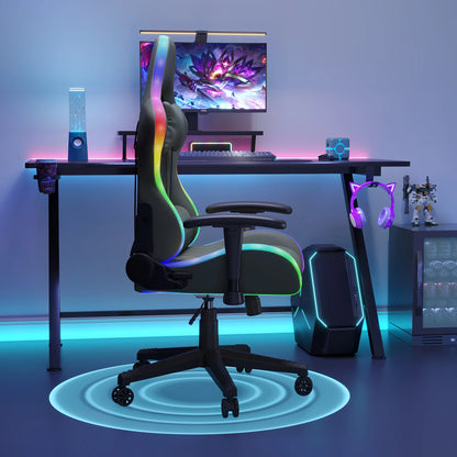 Comanlai Ergonomic Gaming Chair with RGB LED Lights Massage Lumbar Pillow Adjustable Recline Height Game Chair for Office Gaming