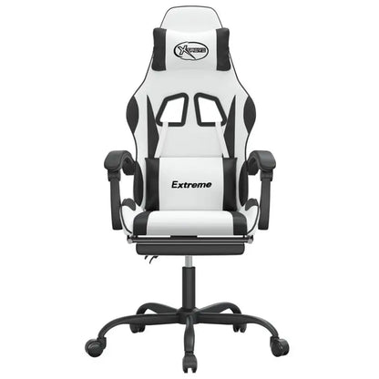 Gaming Chair with Footrest White and Black 57.5X59.5X121-131 Cm, Reclining, Swivel 360 ° Metal Structure, Load Capacity 110 kg