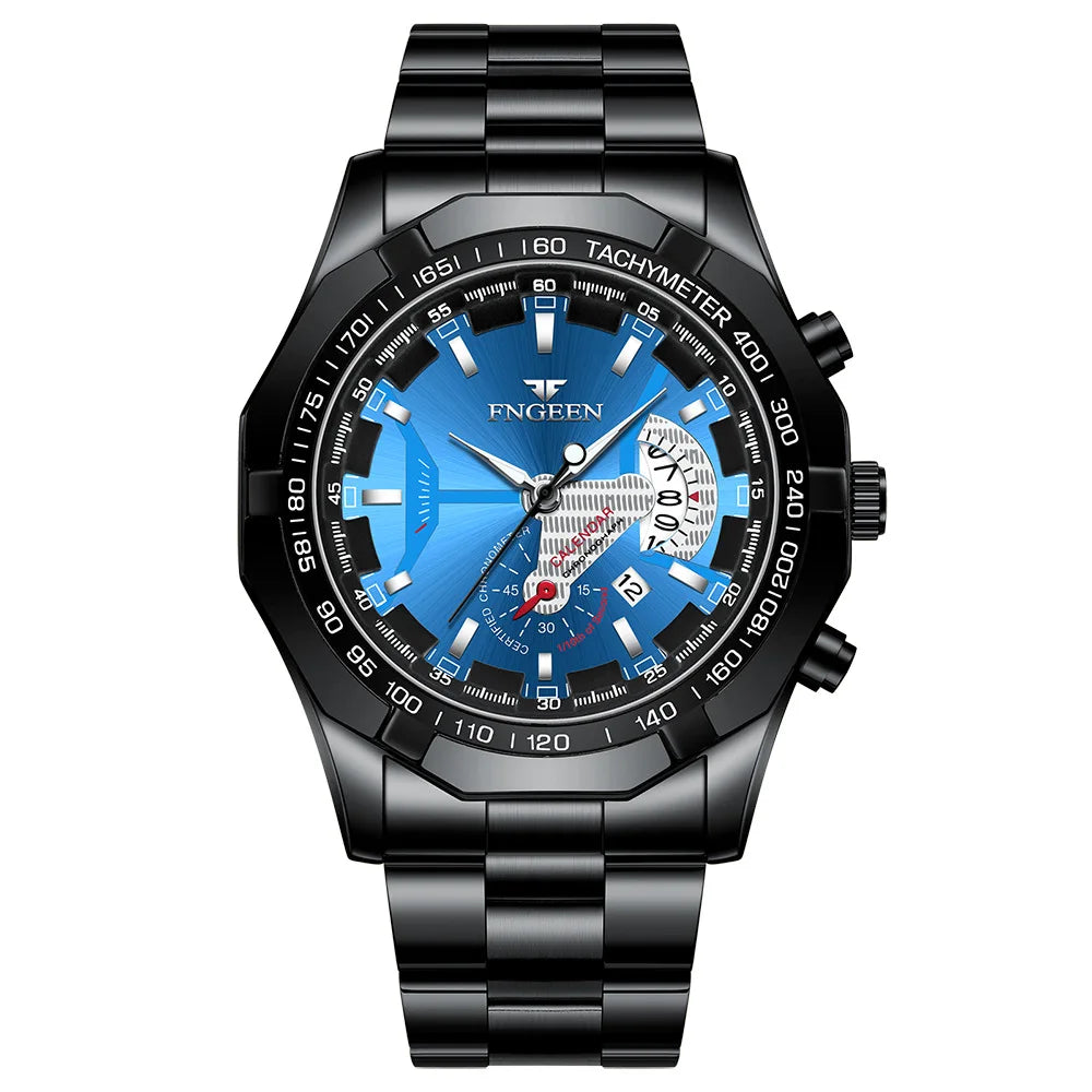 Reloj de pulsera de cuarzo de lujo BINBOND para hombre, luminiscente, resistente al agua, con fecha automática, de acero inoxidable