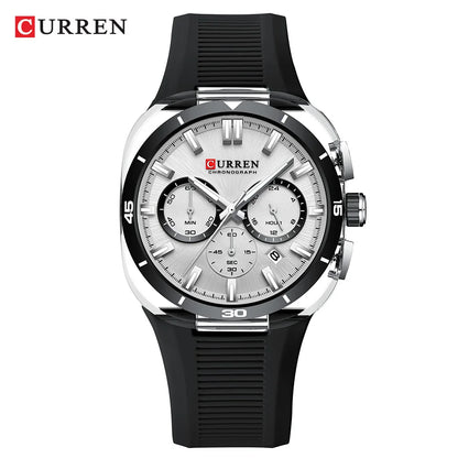 Reloj para hombre CURREN: nuevo modelo de lujo con mecanismo de cuarzo, correa de silicona, estilo deportivo, multifunción, resistente al agua, luminiscente, con indicador de fecha y cronómetro.