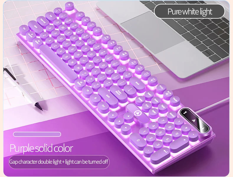 Typewriter Round 104 Keys Gaming Keyboard Wired Keyboard Color Matching Backlit Computer E-sports Peripherals for Desktop Laptop