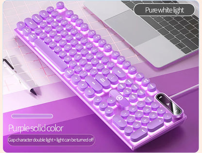 Typewriter Round 104 Keys Gaming Keyboard Wired Keyboard Color Matching Backlit Computer E-sports Peripherals for Desktop Laptop