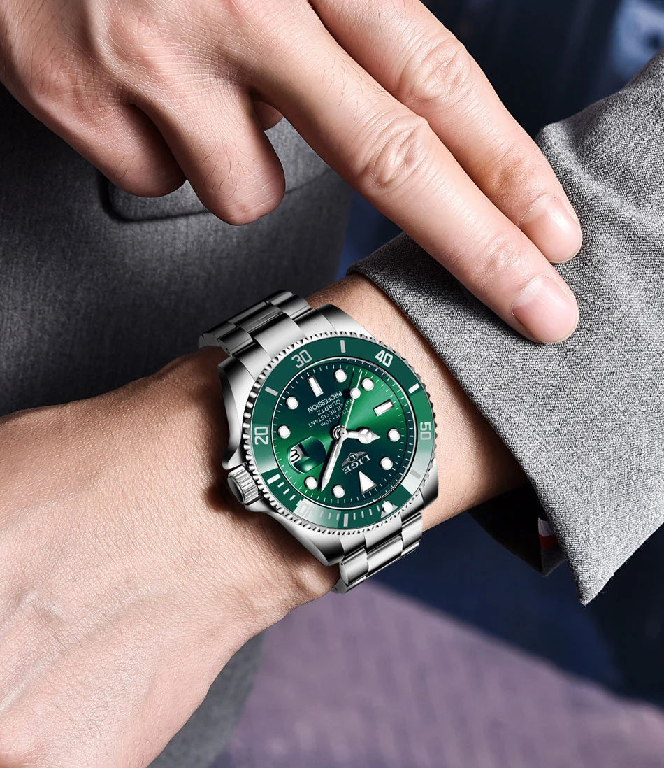 Reloj para hombre LIGE: cronógrafo de cuarzo, resistente al agua, estilo informal y profesional, accesorio de moda de lujo de una gran marca.