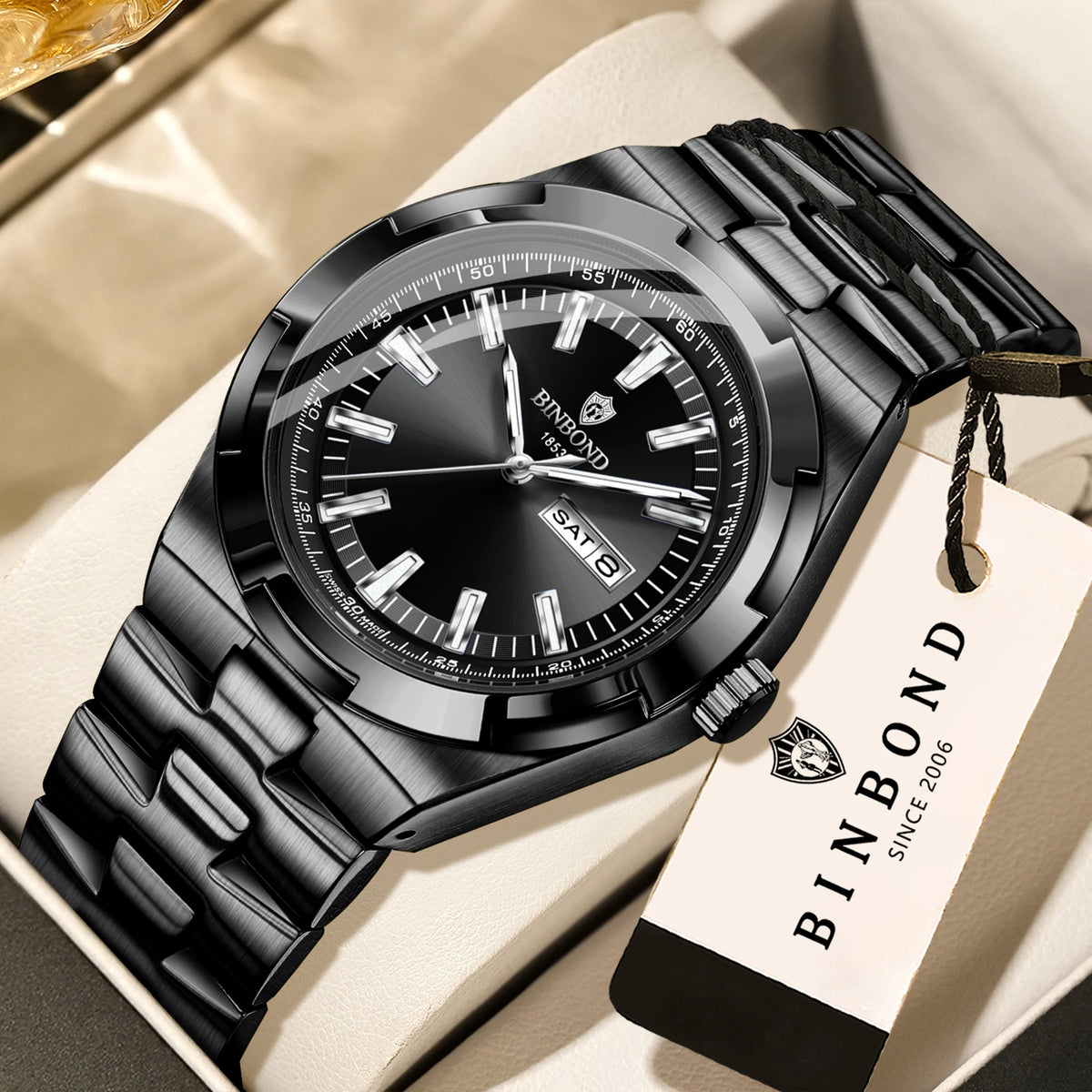 Relojes de cuarzo BINBOND de acero inoxidable para hombre – Reloj de lujo, resistente al agua y luminiscente – Modelo original para hombre