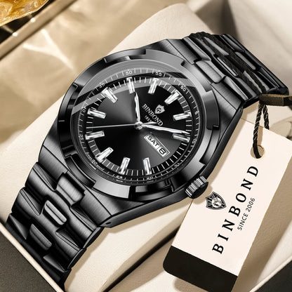 Relojes de cuarzo BINBOND de acero inoxidable para hombre – Reloj de lujo, resistente al agua y luminiscente – Modelo original para hombre