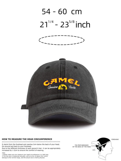 1pc CAMEL Print Washed Baseball Cap for Adults,Minimalist Retro Style Casual Soft Adjustable Dad Hat,Perfect As Gift