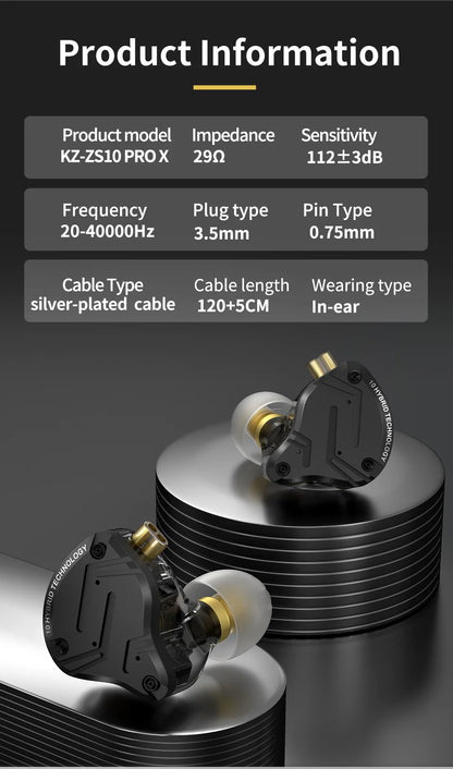 KZ ZS10 Pro X In Ear Wired Earphones Music Headphones HiFi Bass Monitor Earbuds Sport Headset KZ ZSN PRO AS16 PRO AS12 ZSX