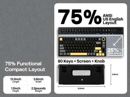 EPOMAKER X AULA EA75 MAX 75% ANSI US Layout Hot-Swap Gasket Wired/BT/2.4GHz Wireless Mechanical Keyboard with Screen & Knob