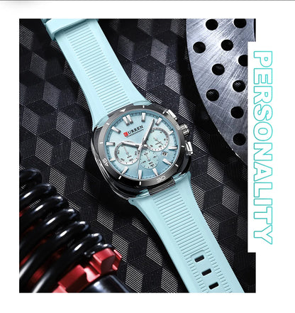 Reloj para hombre CURREN: nuevo modelo de lujo con mecanismo de cuarzo, correa de silicona, estilo deportivo, multifunción, resistente al agua, luminiscente, con indicador de fecha y cronómetro.