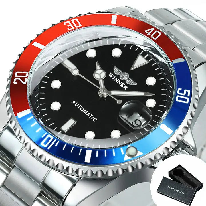 Reloj mecánico clásico para hombre: marca de lujo, estilo profesional, movimiento automático, bisel giratorio, esfera luminiscente, correa de acero