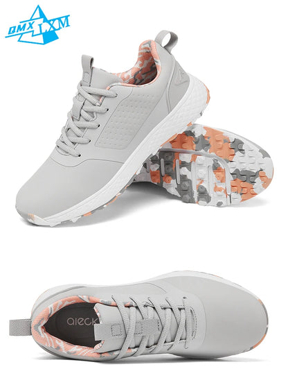 LiXingMing Women Golf Shoes Pink Professional Golfer Sport Sneakers Men Non-slip Spikeless Golf Turf Golfing Walking Shoes