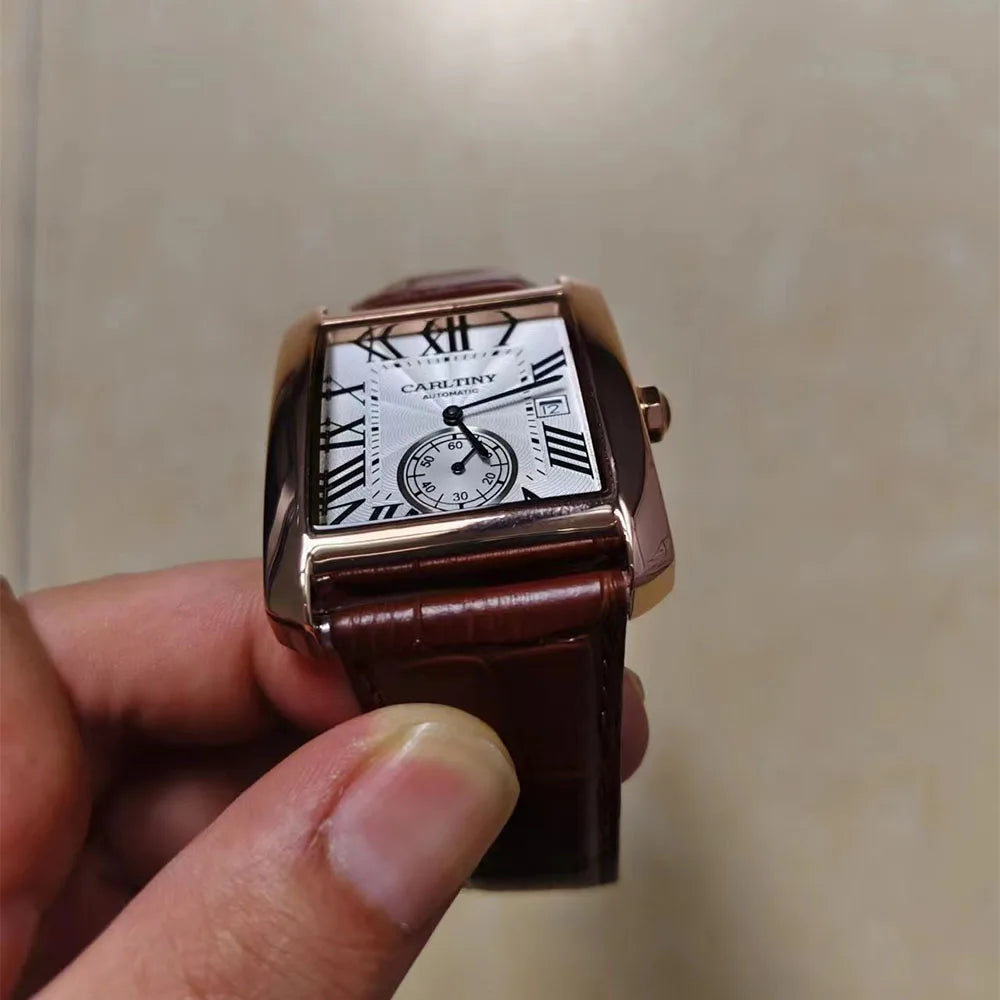 Reloj automático de lujo para hombre – Reloj de pulsera mecánico, modelo elegante de una gran marca, caja cuadrada de acero inoxidable, resistente al agua – CARLTINY