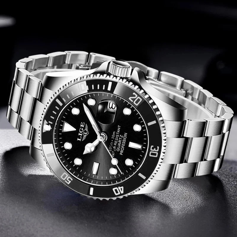 Montre de plongée de luxe pour homme, marque LIGE, étanche 3ATM, avec affichage de la date, montre à quartz sportive