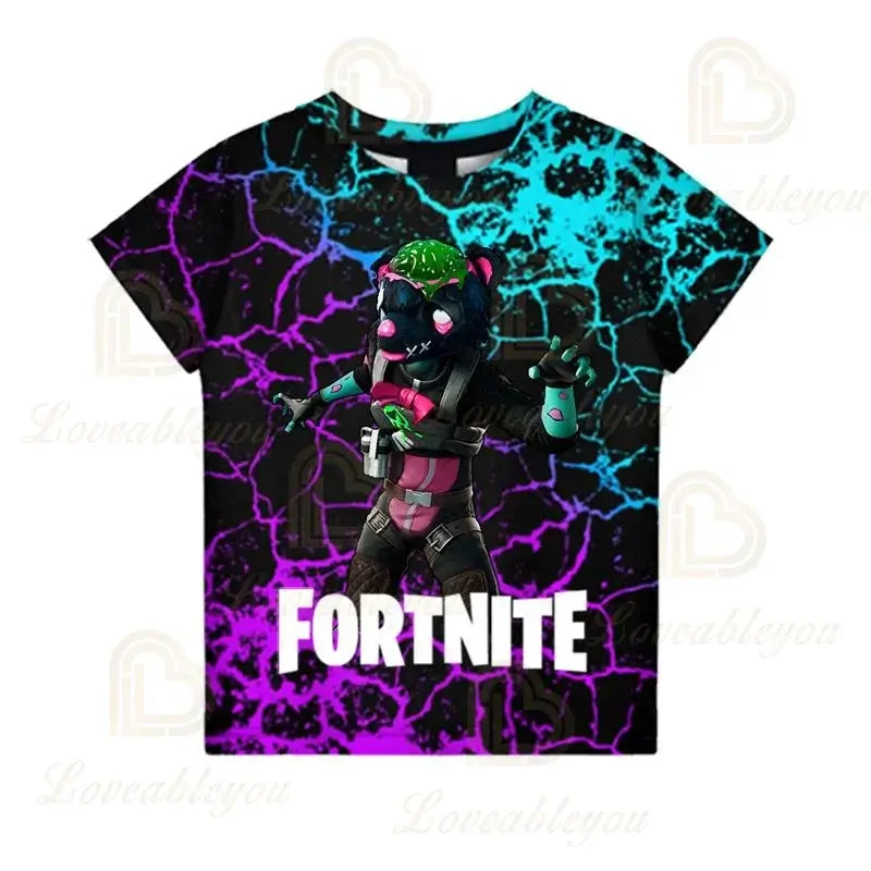 Fortnite T-Shirt für Jungen – Kinderoberteil für den Sommer, Kinderkleidung mit lustiger 3D-Battle-Royale-Game-Grafik, T-Shirt für Kleinkinder und Mädchen