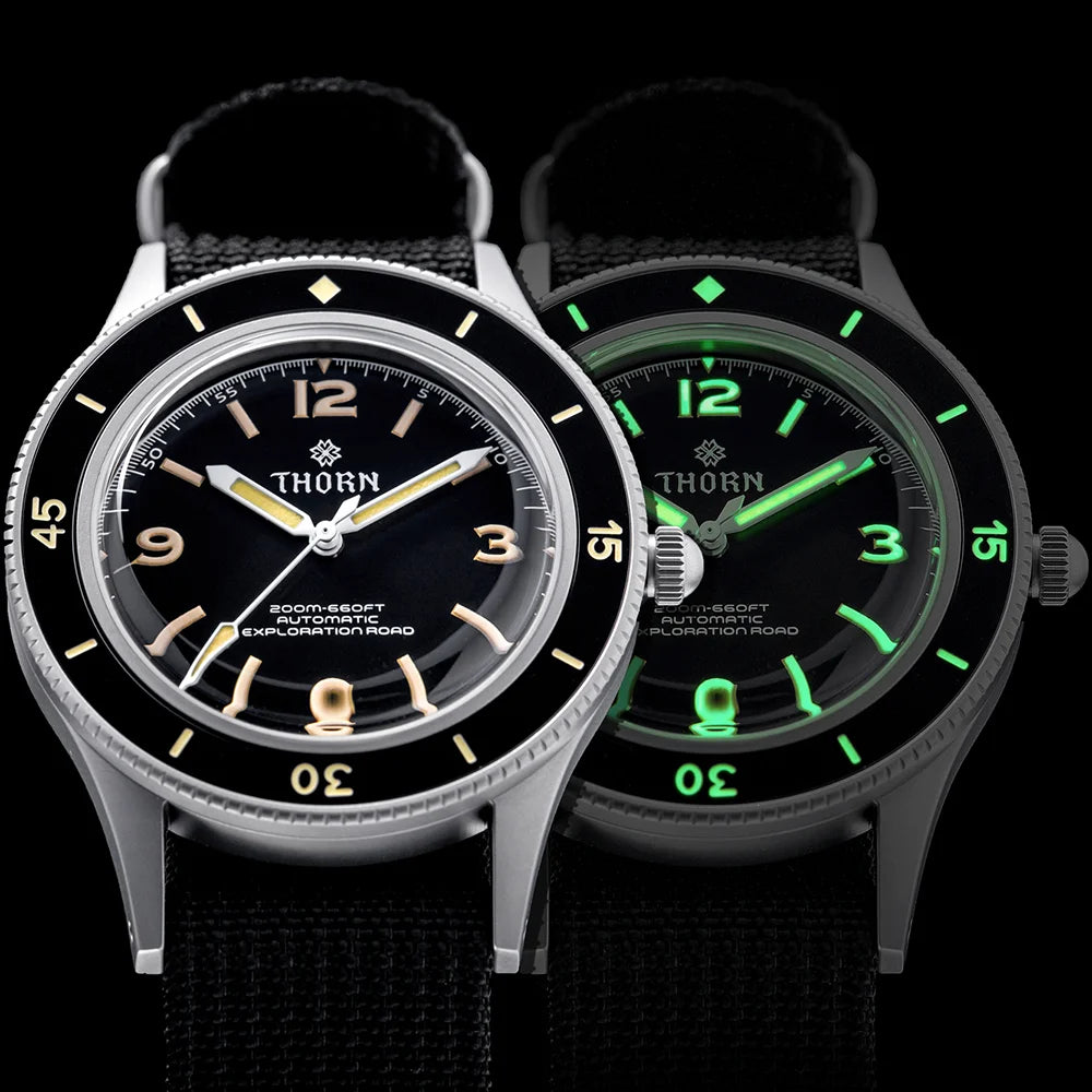 Thorn SHY033 Vintage 50-Fathoms Mechanical Watch NH35 Automatic Movement K9 Mineral Crystal 200m Waterproof Luminous Men Watch