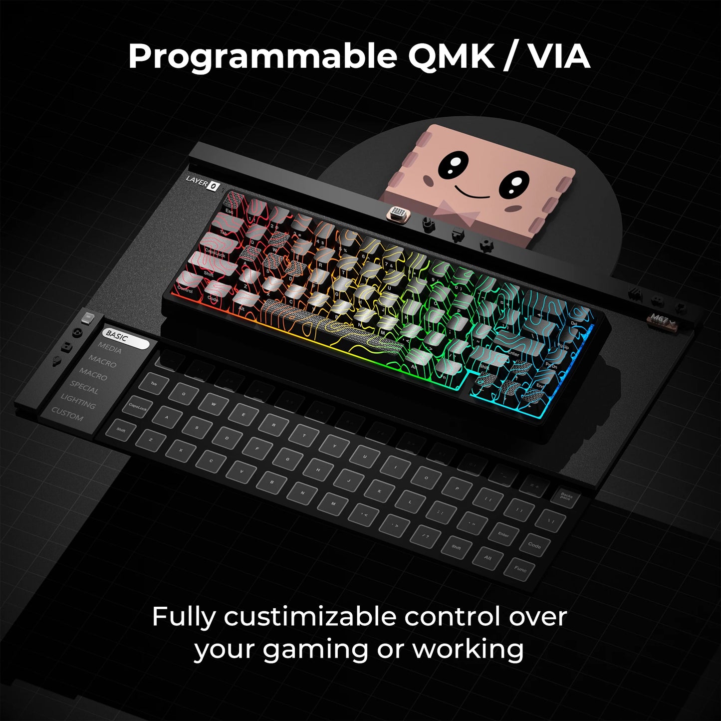 XVX M67 JadeStone Mechanical Keyboard With IMD-Tech Keycaps Hot Swappable Gasket Tri-Mode Custom RGB Wireless Keyboard 65%