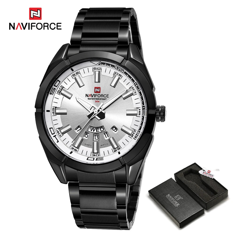 Reloj para hombre NAVIFORCE, totalmente de acero, hermético, estilo informal, movimiento de cuarzo con indicador de fecha – Reloj de pulsera de lujo para hombre, de una marca líder.