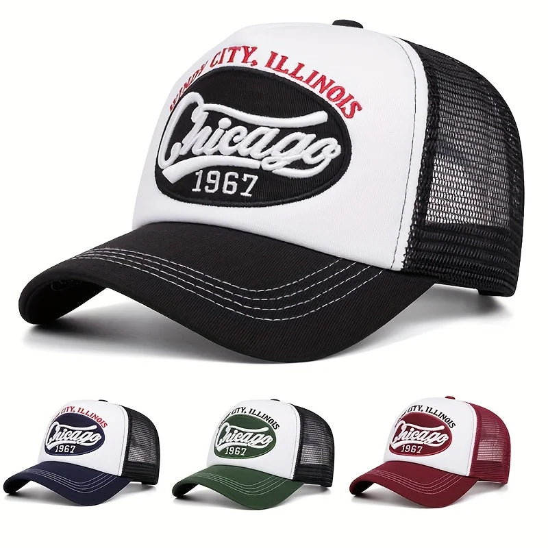 1pc Chicago 1967 Embroidered Letter Baseball Cap - Lightweight, Breathable Mesh Back Trucker Hat