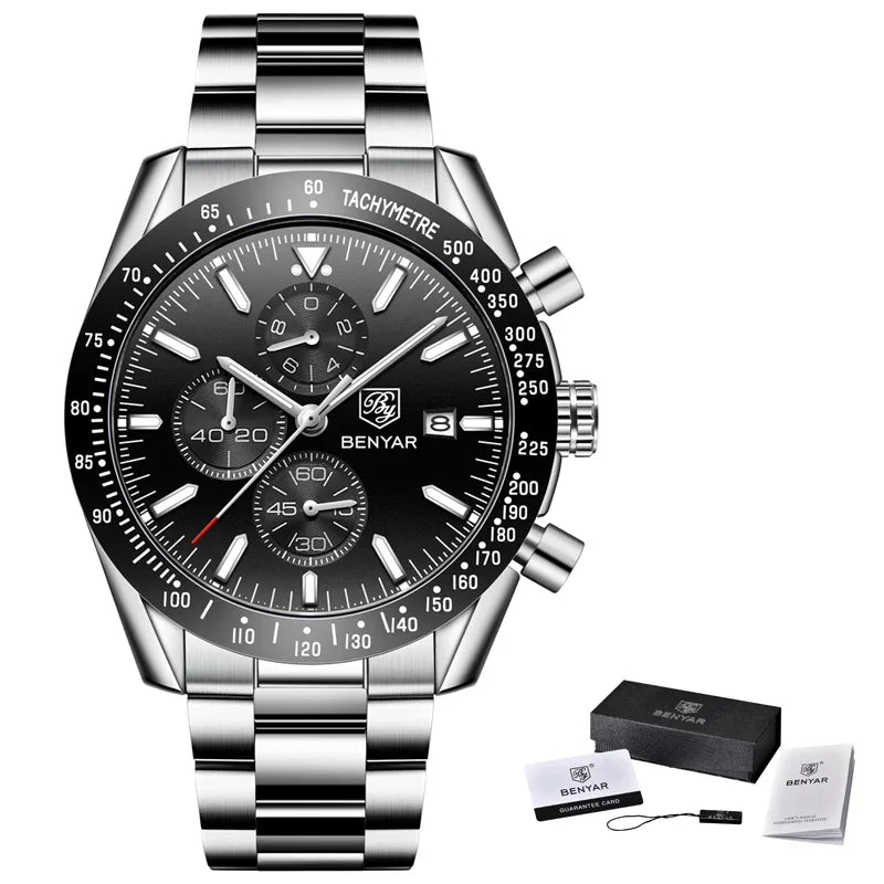 Montre homme BENYAR 5140, montre de sport décontractée, montre à quartz de luxe étanche, chronographe militaire de marque haut de gamme.