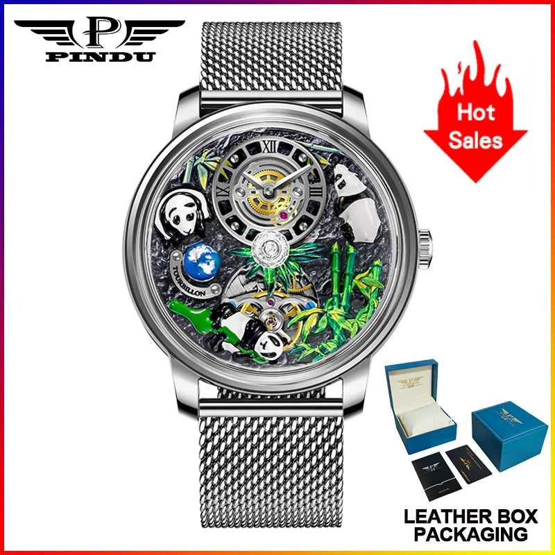 PINDU Panda National Treasure Series Mechanical Watch Men M2791B Movement Sapphire Mirror Waterproof Automatic Mechanical Watch
