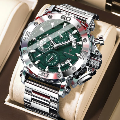 Reloj de lujo para hombre POEDAGAR, luminiscente, hermético, cronógrafo, con fecha, acero inoxidable, cuarzo, Reloj