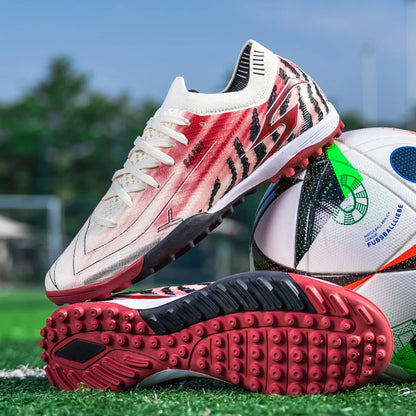 Chaussures de football TF pour hommes, tige en PU flexible, semelle en caoutchouc résistante à l'usure, crampons de football unisexes pour jouer sur terrain synthétique en extérieur.
