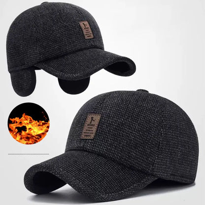 Winter Baseball Cap Warm Windproof Thickened Woolen Knitted Ear Protection Cap Men Adjustable Outdoor Sport Running Earflap Hat
