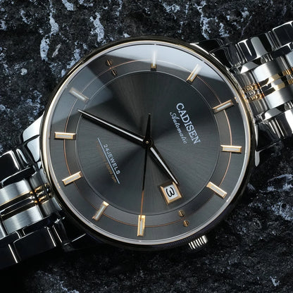 CADISEN Automatic Mechanical Ultra-thin Wristwatch MIYOTA 9015 Top Brand Luxury Curved Single-dome Sapphire Crystal Watch Man