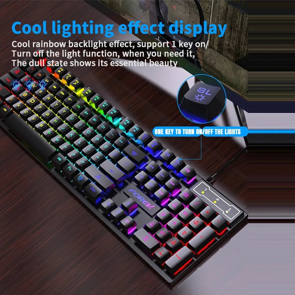 104 Keys Mechanical Feel Keyboard Wired Gaming Keyboard for Laptop PC Ergonomics RGB Backlit 61Key Cyan Axis Keycaps Keyboard