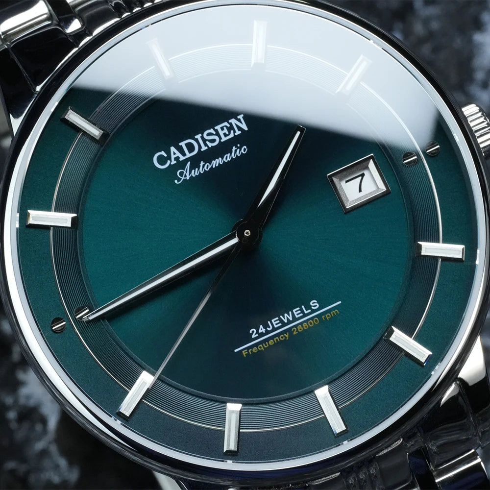 CADISEN Automatic Mechanical Ultra-thin Wristwatch MIYOTA 9015 Top Brand Luxury Curved Single-dome Sapphire Crystal Watch Man