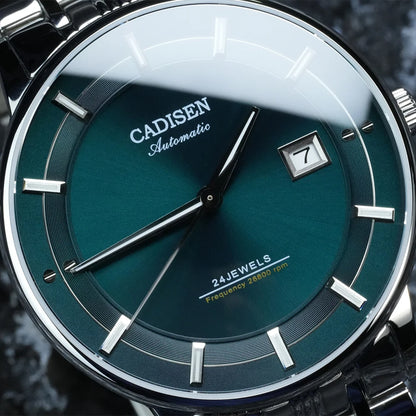 CADISEN Automatic Mechanical Ultra-thin Wristwatch MIYOTA 9015 Top Brand Luxury Curved Single-dome Sapphire Crystal Watch Man