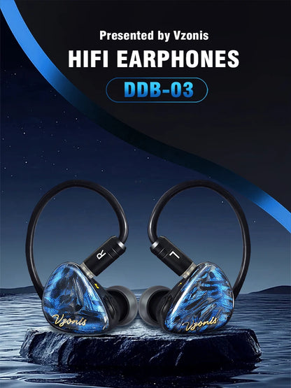 Vzonis DDB-03 HiFi IEM 1DD+1BA+1 Bone Conduction Hybrid Driver Gaming earphones in ear high resolution resin music Headphone