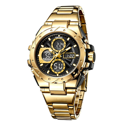Reloj para hombre SMAEL 8160 – Modelo deportivo militar, analógico y digital, de acero inoxidable – Resistente al agua, con pantalla LED, alarma, cronógrafo y cronómetro