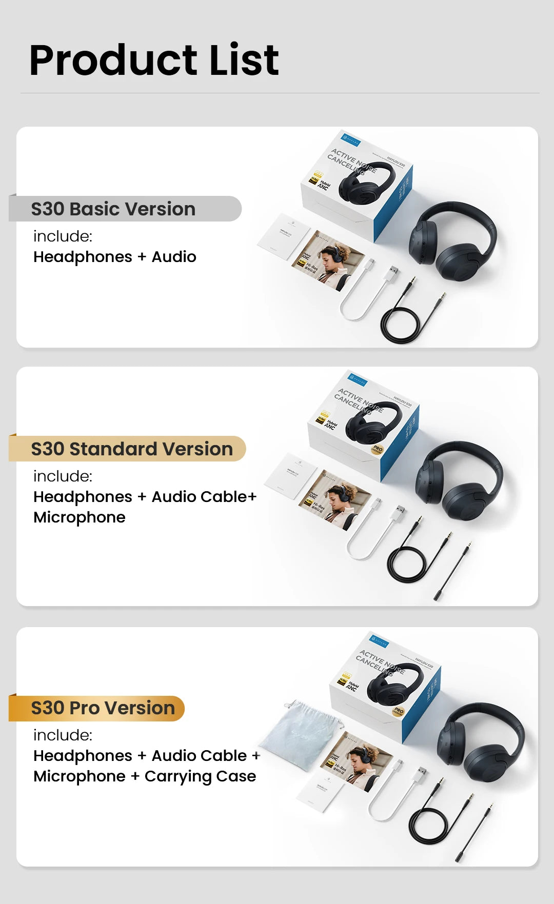 HAYLOU S30 Wireless Bluetooth 5.4 Headphones – 43dB Adaptive Noise Cancelling Over-Ear Headphones, 40mm Driver, 80H Playtime Hi-Res ANC Headset with Microphone
