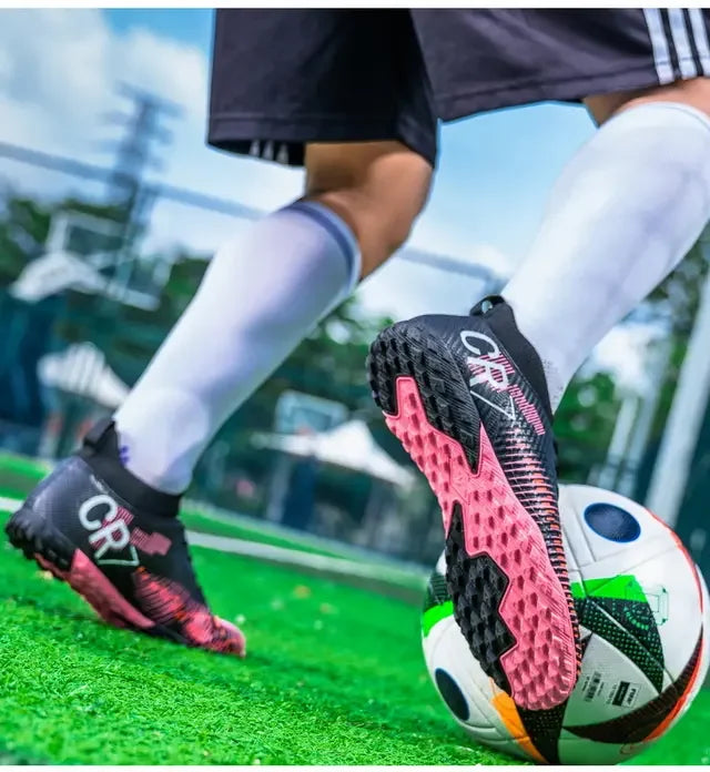 Kids Anti Collision Toe Football Boots Lace Up Closure Short Non Slip Studs Wearproof Breathable Outdoor Grass Game Shoes
