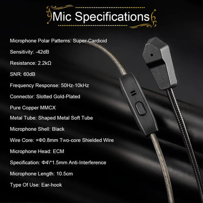Celest Wyvern Black In-Ear Monitor Wired IEM Gaming Earbuds with Microphone HiFi Bass 10mm Driver Detachable Cable