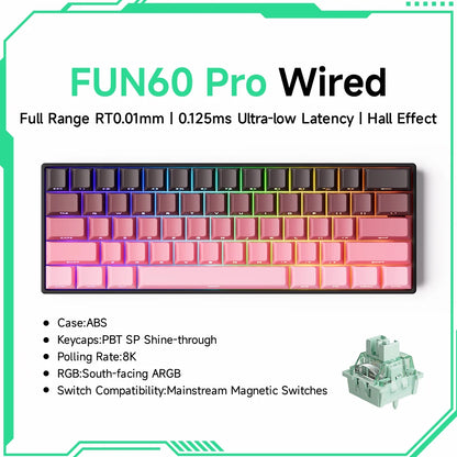 MONSGEEK FUN60 PRO&MAX HE Mechanische Tastatur mit Magnetschaltern, 60% kabellose Gaming-Tastatur, Rapid Trigger, 8K ARGB, Custom-Tastatur