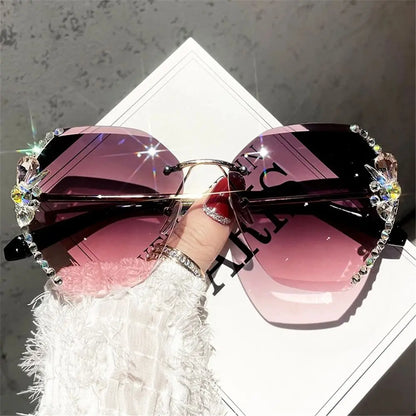 New Borderless Metal Sunglasses Women's Decorative Diamond Sun Glasses Gradient Lens Women Luxury Brand Designers Eyewear UV400