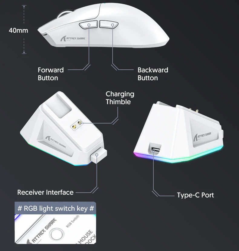 X11 Attack Shark Gaming Mouse Wireless 1K Hz PAW3311 Macro Magnetic RGB Docking Charger for Gaming