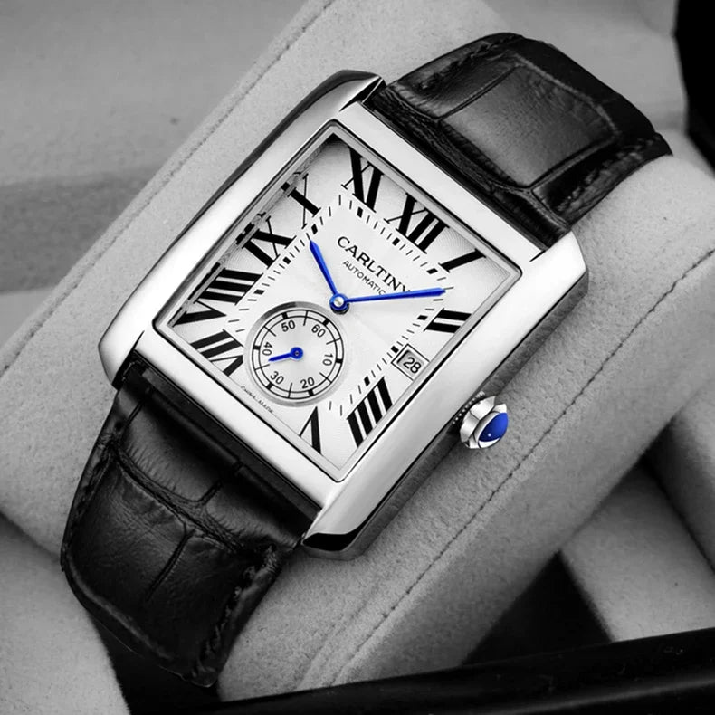 Reloj automático de lujo para hombre – Reloj de pulsera mecánico, modelo elegante de una gran marca, caja cuadrada de acero inoxidable, resistente al agua – CARLTINY