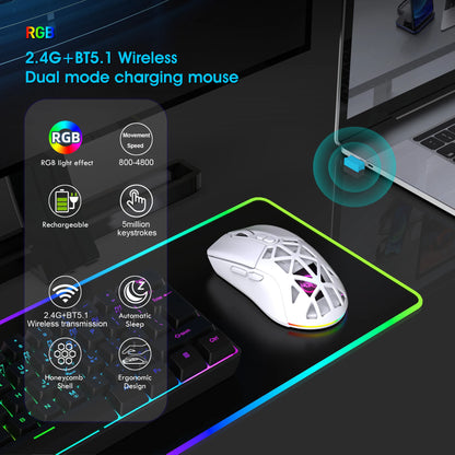 HXSJ T26 Dual Mode Gaming Mouse 2.4G+BT5.1 Wireless Mouse Gaming for Laptop 4800DPI Adjustable Ergonomic Optical Computer Gamer