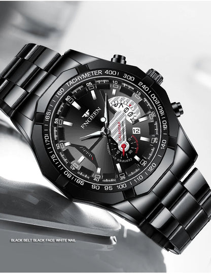 Reloj de pulsera de cuarzo de lujo BINBOND para hombre, luminiscente, resistente al agua, con fecha automática, de acero inoxidable