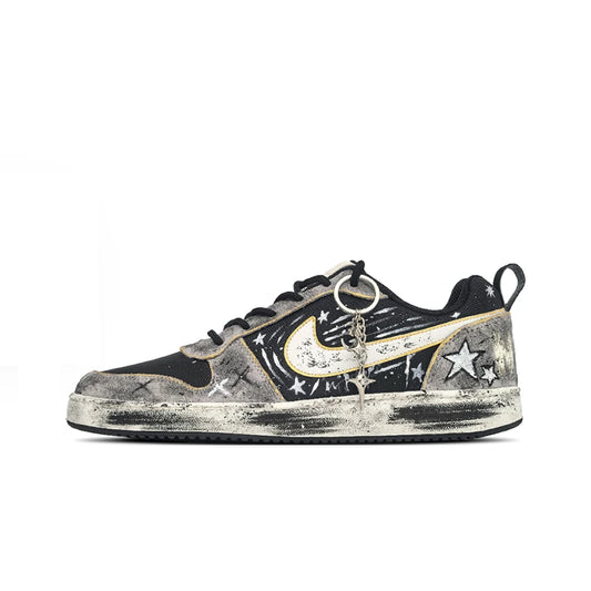 Custom Sneakers Nike Court Borough Pixel Meteor Shower Graffiti Splatter Vintage Trendy Versatile Low Top Skate Shoes for Men