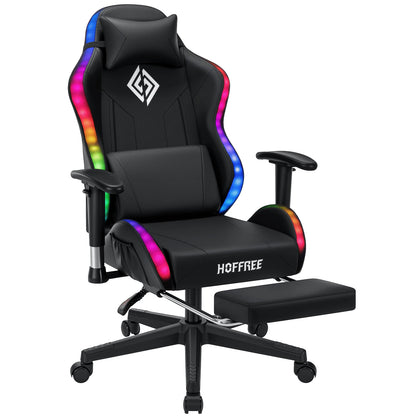 250Lbs Load LED Gaming Chair for Children 8-15Years, Adjustable Gamer Chair with LED Lighting, Footrest & Lumbar Support